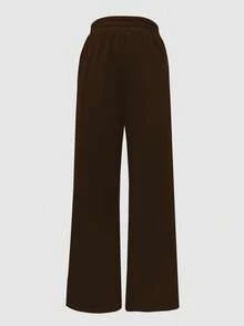 INAWLY 女士纯色松紧腰宽松休闲运动裤 - 咖啡棕 - 查看 3