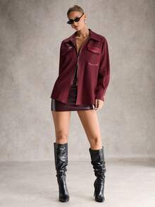 SHEIN Unity Avenne Elegant Women's Casual Solid Color Shirt, Suitable For Commuting In Autumn