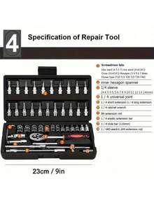 46 件棘轮扳手套装，男士工具套件，含六角扳手和套筒，工具箱，汽车机械工具，1/4 英寸驱动，公制，带延长杆，紧凑型多用途解决方案，适用于自行车和摩托车维护、汽车维修和家庭使用，钢板结构，预组装，手动，带储物盒 - 顏色款式隨機 - 查看 11