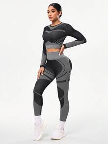 Seamluxe SHEIN Sport 女士无缝运动服套装，适合健身、瑜伽、跑步，时尚百搭 - 彩色 - 查看 2