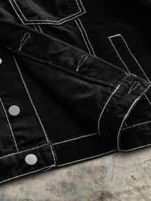 AXEPEAK 男士长袖休闲水洗衬衫，时尚个性化翻领夹克 - 黑色 - 查看 7