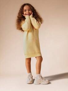 SUMWON فستان بتصميم قلوب فرو طويل الأكمام بنمط محبوك، فستان قصير بنمط البلوفر دافئ ومريح للحفلات والمناسبات الكاجوال في فصل الخريف والشتاء - أصفر - مشاهدة 4