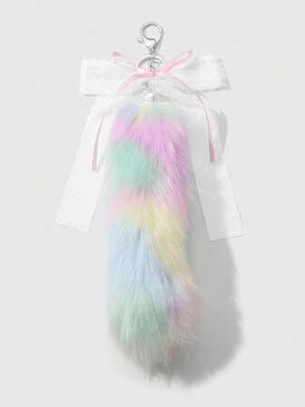 Kawaii 1 pieza Llavero con dije de cola de animal de peluche sintético de estilo coreano minimalista y versátil, en colores lindos, adecuado para uso diario de damas, regalo para días festivos