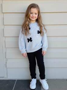 Playful Pals 2pcs/Set Young Girl' Casual Apricot Round Neck Sweatshirt And Ribbed Leggings Set, Suitable For Autumn/Winter Wear, Daily, Party And Photo Shoot