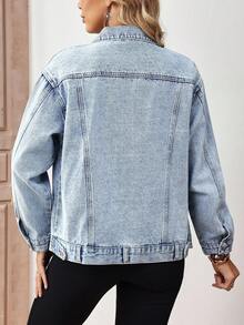 EMERY ROSE Women's Casual Washed Front Button Loose Denim Jacket, Autumn - Light Wash - View 2