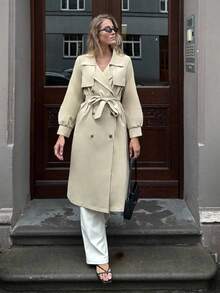 Pariaura Chaqueta cortavientos casual de manga larga y doble botonadura para mujer - Caqui - Ver 3