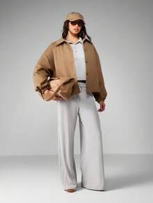 MISSGUIDED 阔腿休闲裤罗纹针织抽绳腰部阔腿风格舒适穿着秋冬室内宽松休闲家居服 - 灰色 - 查看 4