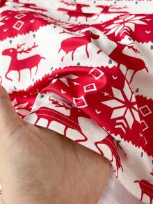 Women's Off-Shoulder Tight Fit Long Sleeve Flare Cuff T-Shirt, Christmas - Red and White - View 5