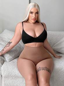 SHEIN 1 quần legging định hình liền mạch cỡ lớn cho nữ - màu nâu - Xem 4