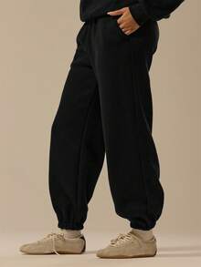 MUSERA ESSENTIALS 松紧腰束口慢跑裤 冬季休闲日常宽松基础款运动裤 - 黑色 - 查看 3