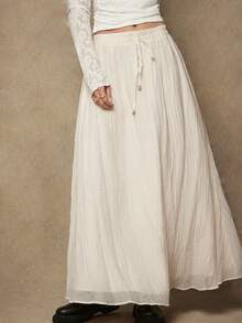 Freevana 大码优雅纯色半身裙，适合通勤 - 杏色 - 查看 1