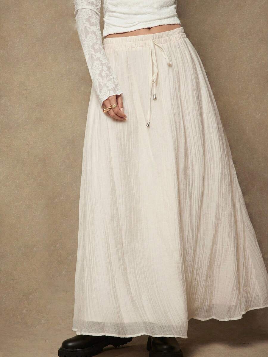 Freevana 大码优雅纯色半身裙，适合通勤 - 杏色 - 查看 1