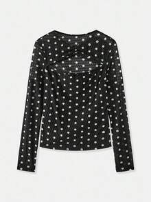 lacRébo ملابس علوية طويلة الأكمام مطبوعة بنقاط مع فتحة في الرقبة، ملابس نسائية للخريف والشتاء