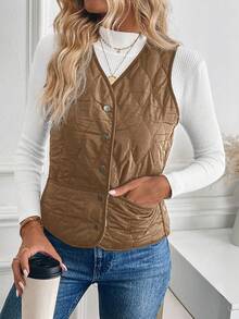 EMERY ROSE Women's Padded Thermal Lined Vest Jacket, Winter Clothes - Mocha Brown - View 3