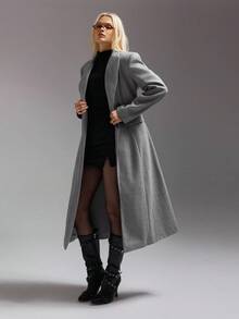 SHEIN ICON Abrigo gris oversize de inspiración vintage, con cintura ceñida y ajuste relajado para ir al trabajo y salidas casuales, otoño/invierno - Gris - Ver 6