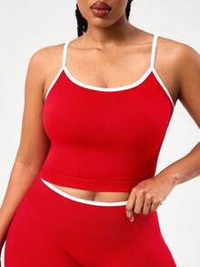SHEIN Sports 大码女式无缝可调节肩带运动吊带背心，酒红色，适合健身和户外活动 - 紅色 - 查看 4