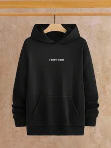 HIMLAND Men's Casual Daily Letter Graphic Pocket Hoodie, Autumn, For Fall Winter