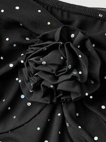 SHEIN MOD 女士黑色喇叭袖美人鱼连衣裙，适合生日、生日、2000年代风格、仙女风、节日、哥特风、婚礼宾客礼服、生日礼服、派对礼服、仙女风、外出礼服、秋季婚礼宾客礼服、亮片连衣裙 - 黑色 - 查看 4