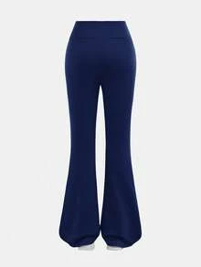 Girlism 2pcs/Set Tween Girls Solid Color Flared Pants Bottoms, Versatile Daily Wear - Navy Blue - View 4
