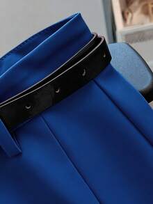 Franclia 休闲通勤时尚百搭中高腰配腰带夏季新款纯色女短裤 - 寶藍色 - 查看 4