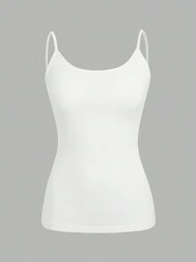 SHEIN EZwear Bộ 3 áo hai dây đệm nhiều lớp thanh lịch thường ngày cho nữ, màu trắng - trắng - Xem 4