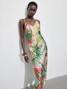 Maija Women's Tropical Print Dress, Fashionable Summer Christmas Women's Clothing  New Year Dress Beach Dress New Year Women's Clothes Beach Dress  Elegant Dresses For Women Beach Dress Party Dresses For Women  Elegant Dresses For Party  Elegant Dresses For Women Christmas Dress  Beach Outfits For Women - Apricot - View 6