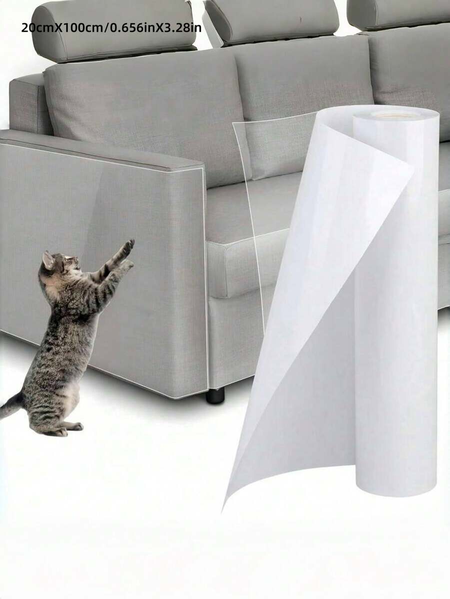 1PC PVC Cat Scratch Deterrent Tape Pet Scratch Resistant Sticker Transparent Furniture Protector Self Adhesive Sofa Guard For Cotton Wood Fabric Hot Water Clean Reusable Pet Supply Cat Essentials - Clear - View 1