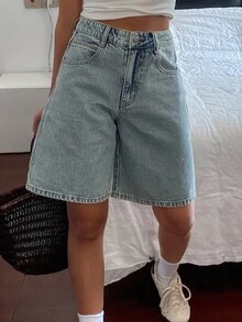 DAZY 女式常规腰休闲街头风格宽松牛仔百慕大短裤，夏季牛仔短裤