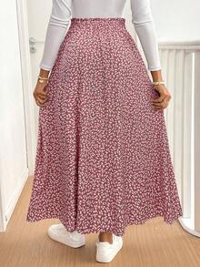 SHEIN Tall CURVE Váy suông hở gấu họa tiết hoa cỡ lớn dành cho nữ - Bụi hồng - Xem 2