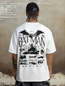 BATMAN X SHEIN Men's Casual Letter & Bat Print Short Sleeve T-Shirt, Summer Streetwear Men T Shirts Graphic Tees Streetwear
