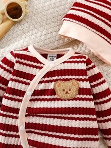 SHEIN Combinaison rayée décontractée avec ourson pour bébé nouveau-né - Multicolore - Voir 7