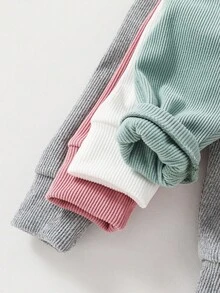 SHEIN Bộ 4 quần thun dệt kim màu trơn cho bé gái sơ sinh, đa năng cho mùa thu/đông - Nhiều màu - Xem 6