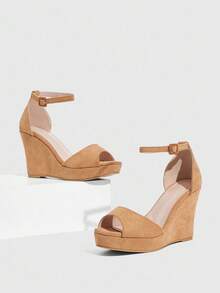 CUCCOO SZL CUCCOO 时尚休闲通勤简约百搭坡跟露趾一脚蹬鞋 - 摩卡棕 - 查看 6