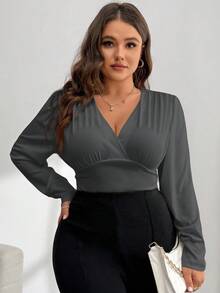 SHEIN Essnce 大码女式白色套装，情人节外出服，春季外出服，度假套装，女士外出连体衣，/秋冬 - 深灰色 - 查看 4
