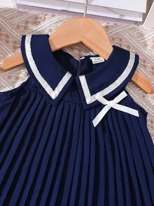 Elladie kids Baby Girls Casual Cute Colorblock Pleated Dress - Royal Blue - View 4