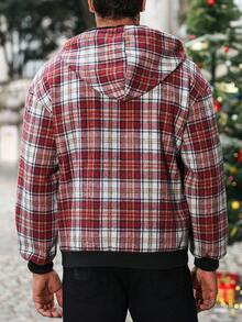 Manfinity CasualCool Men's Autumn Plaid Long Sleeve Zip Front Drawstring Hooded Jacket, Christmas - Multicolor - View 2
