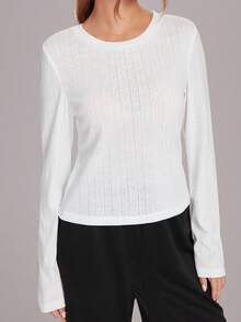 With My Calm Damen Daumen-Loch Strukturiertes Rippstoff Rundhals Langarm Lässig Sport T-Shirt, geeignet für täglichen Gebrauch, Laufen, Tennis