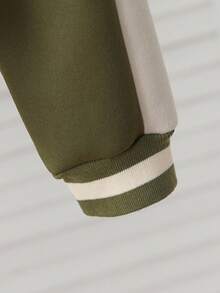 SHEIN 2件套男童美式军绿色拼布棒球夹克+抽绳裤，秋冬 - 軍綠色 - 查看 7