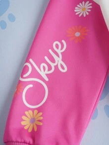 SHEIN | PAW Patrol 小女孩卡通小狗和花卉图案套头连帽衫，宽松拼色针织运动衫 - 彩色 - 查看 5