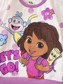 DORA | SHEIN Young Girl Cute Cartoon Figure Graphic Round Neck Drop Shoulder Long Sleeve Knit Sweatshirt - Pink - View 4