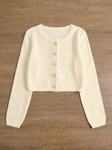 Lunelith SHEIN Lunessa Women's Sweet Solid Color Casual Button-Up Long Sleeve Cardigan, Autumn/Winter