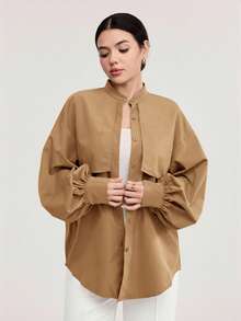 Mulvari Women's Casual Solid Color Lantern Sleeve Blouse, Spring & Autumn,Long Sleeve Tops