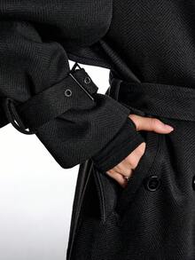 SHEIN EZwear 加大码长袖休闲长款外套，秋冬女士长款外套 - 黑色 - 查看 9