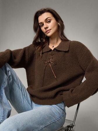 SHEIN Women's Casual Solid Color Criss-Cross Strap Sweater, Autumn/Winter