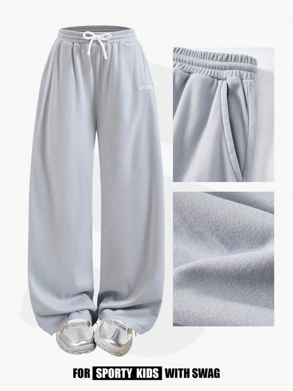 JNSQ Pantalon ample et décontracté en molleton doublé pour préadolescentes, convient pour le port quotidien, les activités extérieures, les vacances, le streetwear, les fêtes et les loisirs, automne/hiver