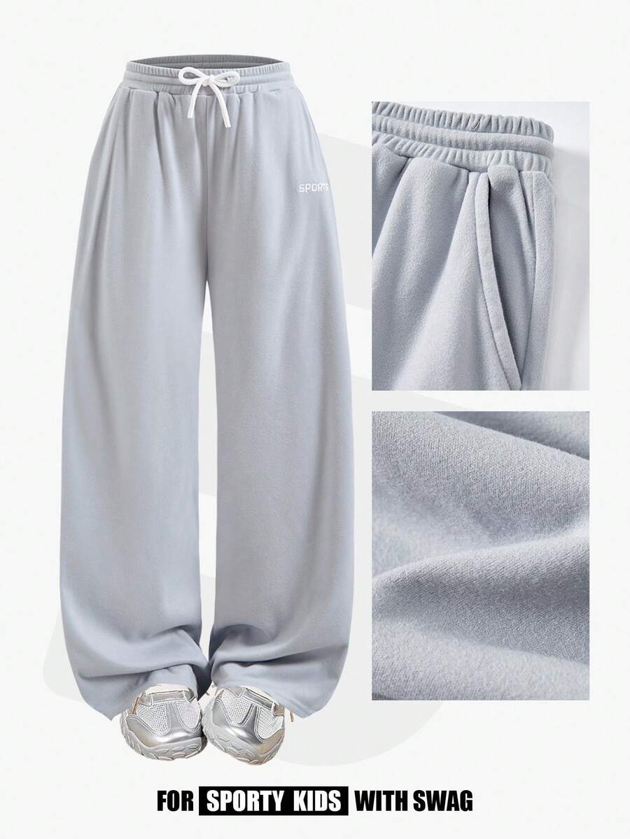 JNSQ Pantalon ample et décontracté à doublure thermique pour préadolescentes, convient pour le port quotidien, les activités extérieures, les vacances, le streetwear, les fêtes et les loisirs, automne/hiver - Gris - Voir 1
