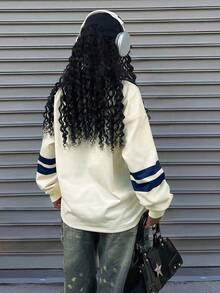 Rovax Plus Size Loose Fit Double Layer V-Neck Drop Shoulder Long Sleeve Sweatshirt