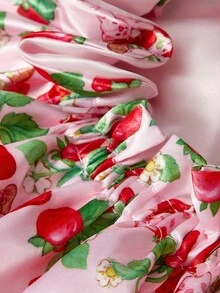 Strawberry Shortcake X SHEIN Heltäckande hårmössa med jordgubbsmönster för kvinnor, presentidéer - Rosa - Visa 6