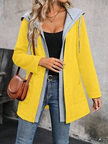 EMERY ROSE Color Block Thermal Lined Hooded Pocket Casual Long Sleeve Jacket - Yellow - View 7