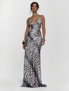 MUSERA 系带前胸罩杯细节修身动物纹印花长裙，性感外出，秋季夜游可爱街头风派对优雅春夏度假装 - 彩色 - 查看 3